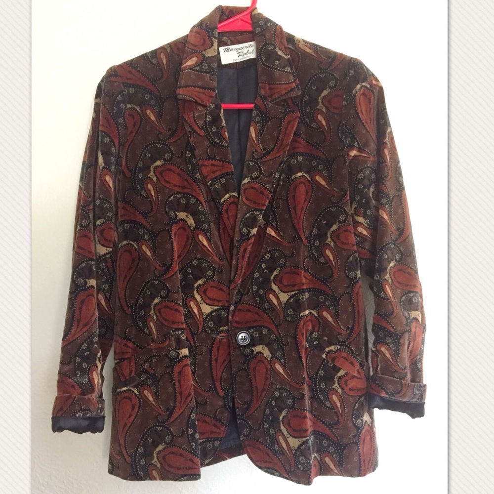Vintage maroon Paisley print velvet blazer size S